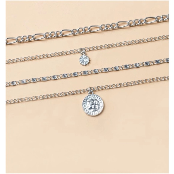 Boho Silver Tone Multilayer Necklace - Picture 2 of 3